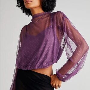 Free People Ellie Mesh Long Sleeve Top Women's Casual Boho Blouse NWT